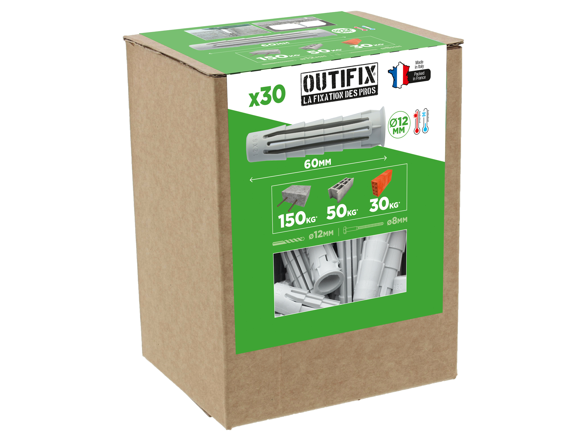 Chevilles nylon Ø12 L60mm x80 + vis