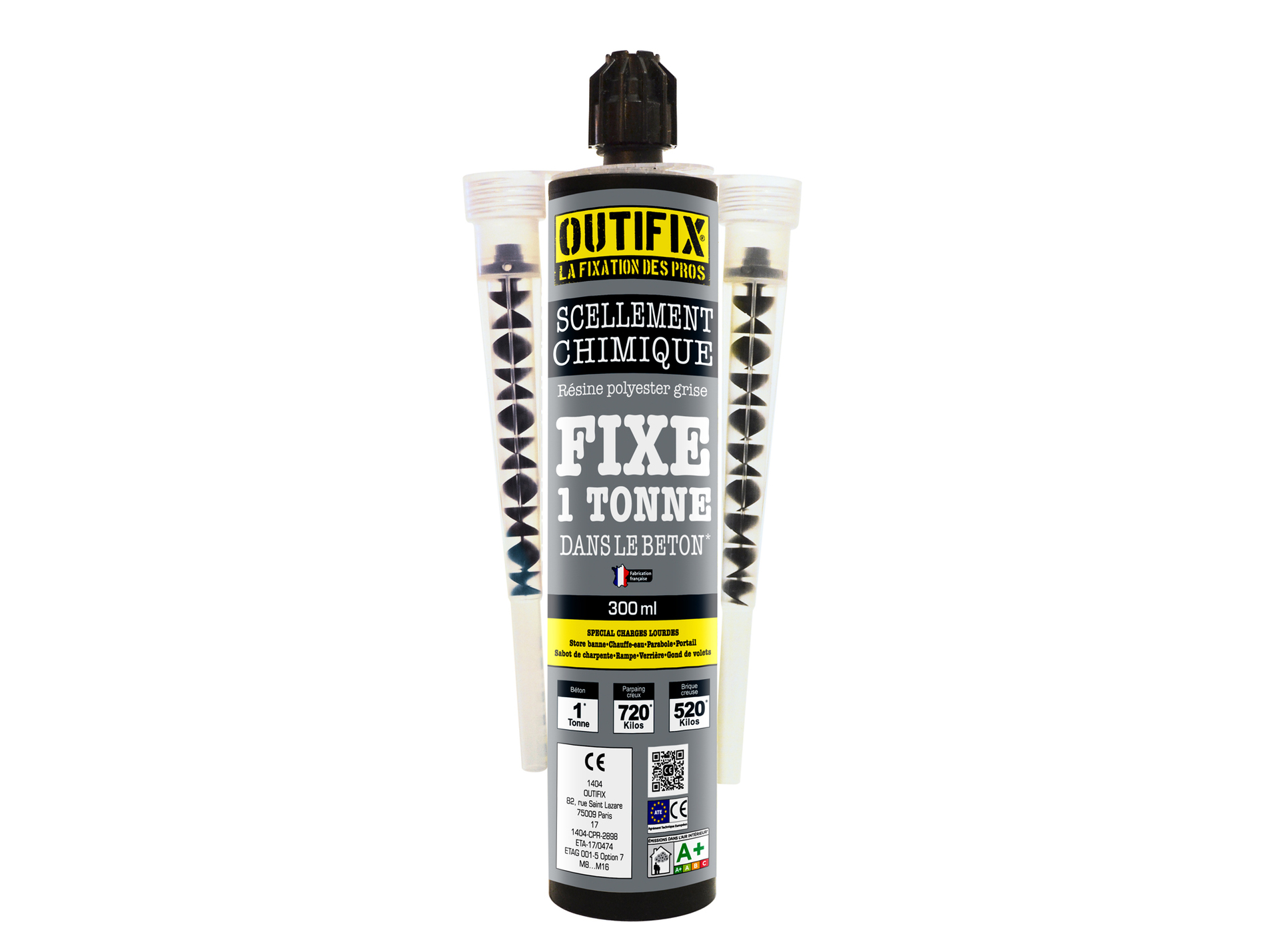 Cartouche de scellement résine ton gris 300ml + buses