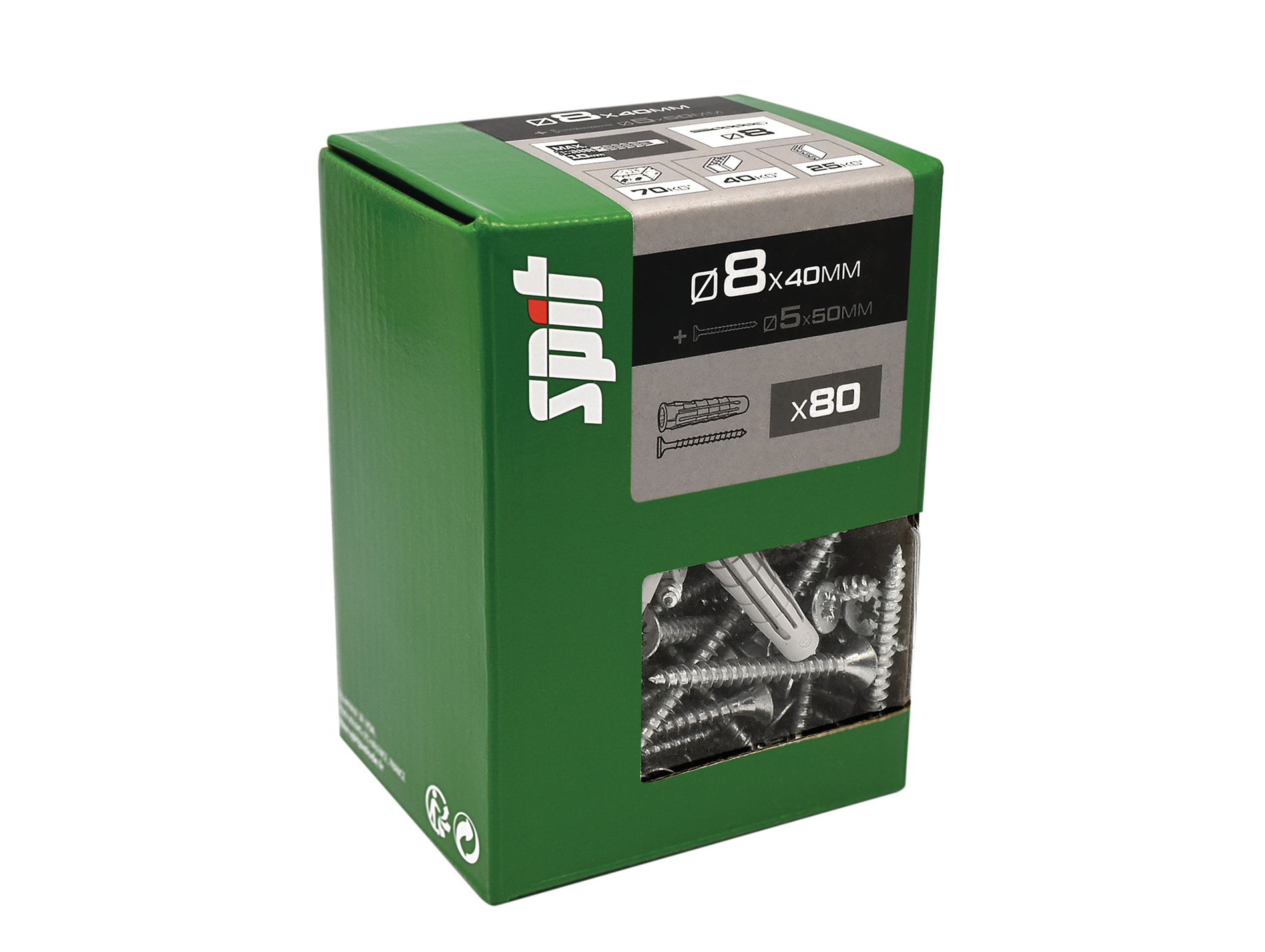 Cheville nylon SPIT PRO6 8x40mm avec vis TF 5x50mm x80