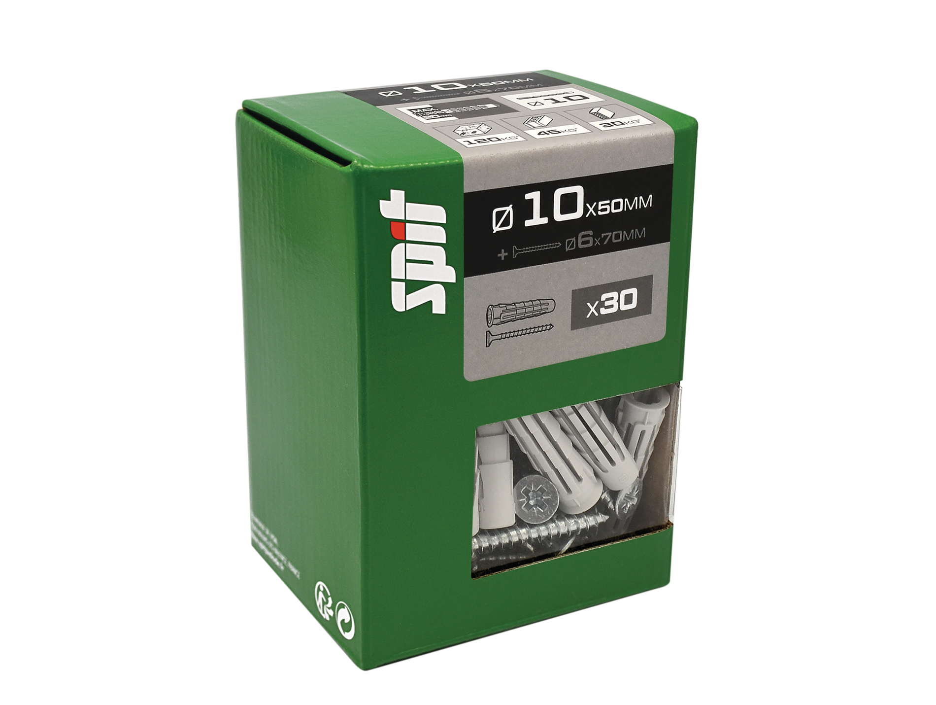 Cheville nylon SPIT PRO6 10x50mm avec vis TF 6x70mm x30