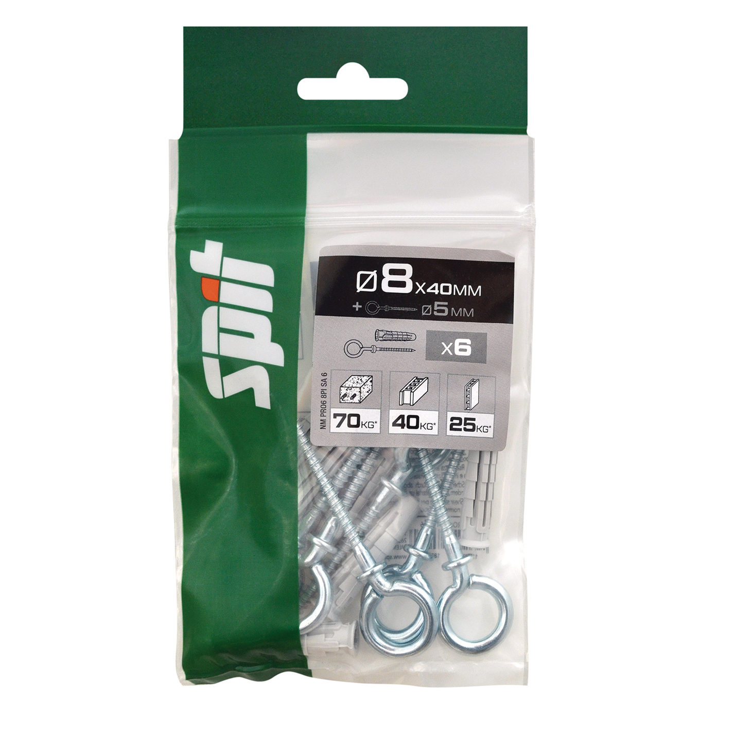 Cheville nylon SPIT Pro6 8x40mm avec pitons x6