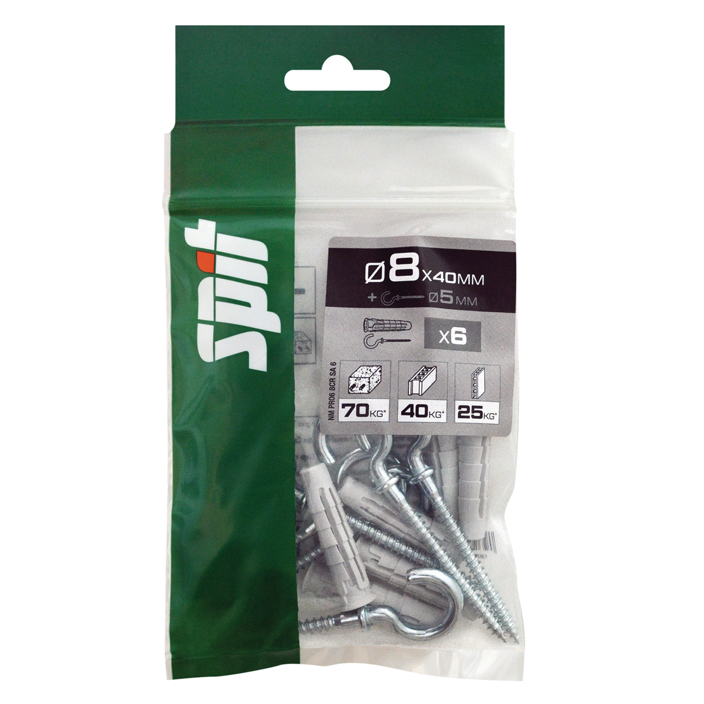 Cheville nylon SPIT Pro6 8x40mm avec crochets x6