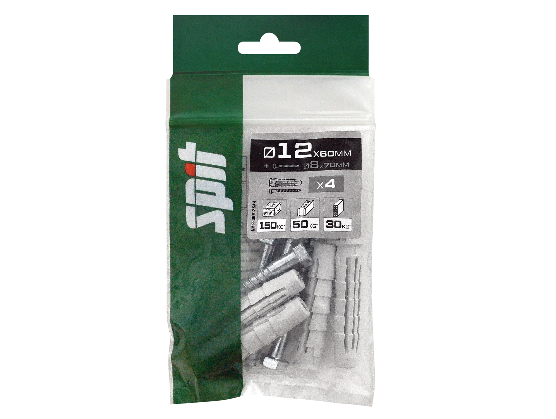 Cheville nylon SPIT PRO6 12x60mm avec tirefond TH 8x70mm x4