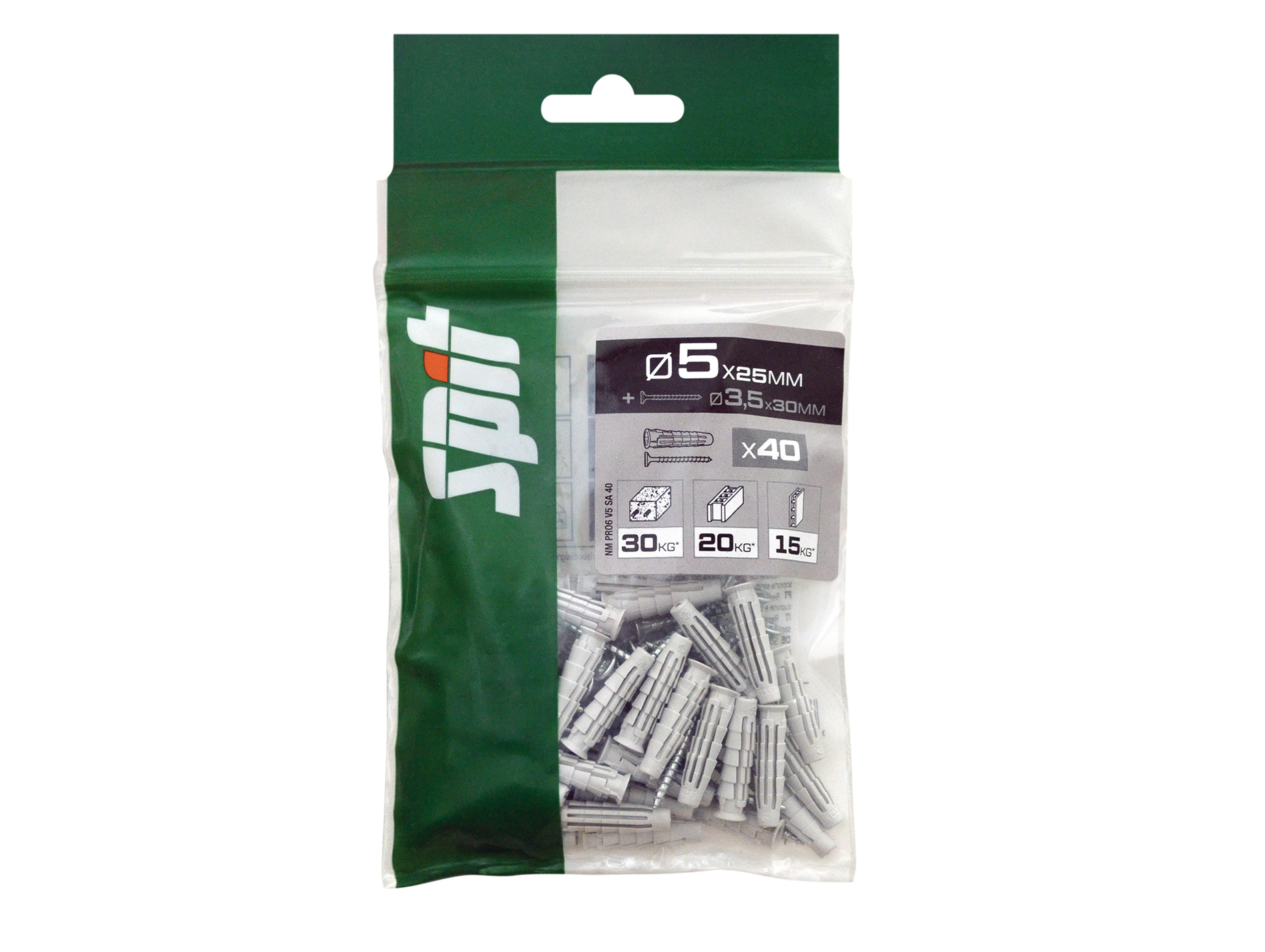 Cheville nylon SPIT PRO6 5x25mm + vis TF 3,5x30mm x40