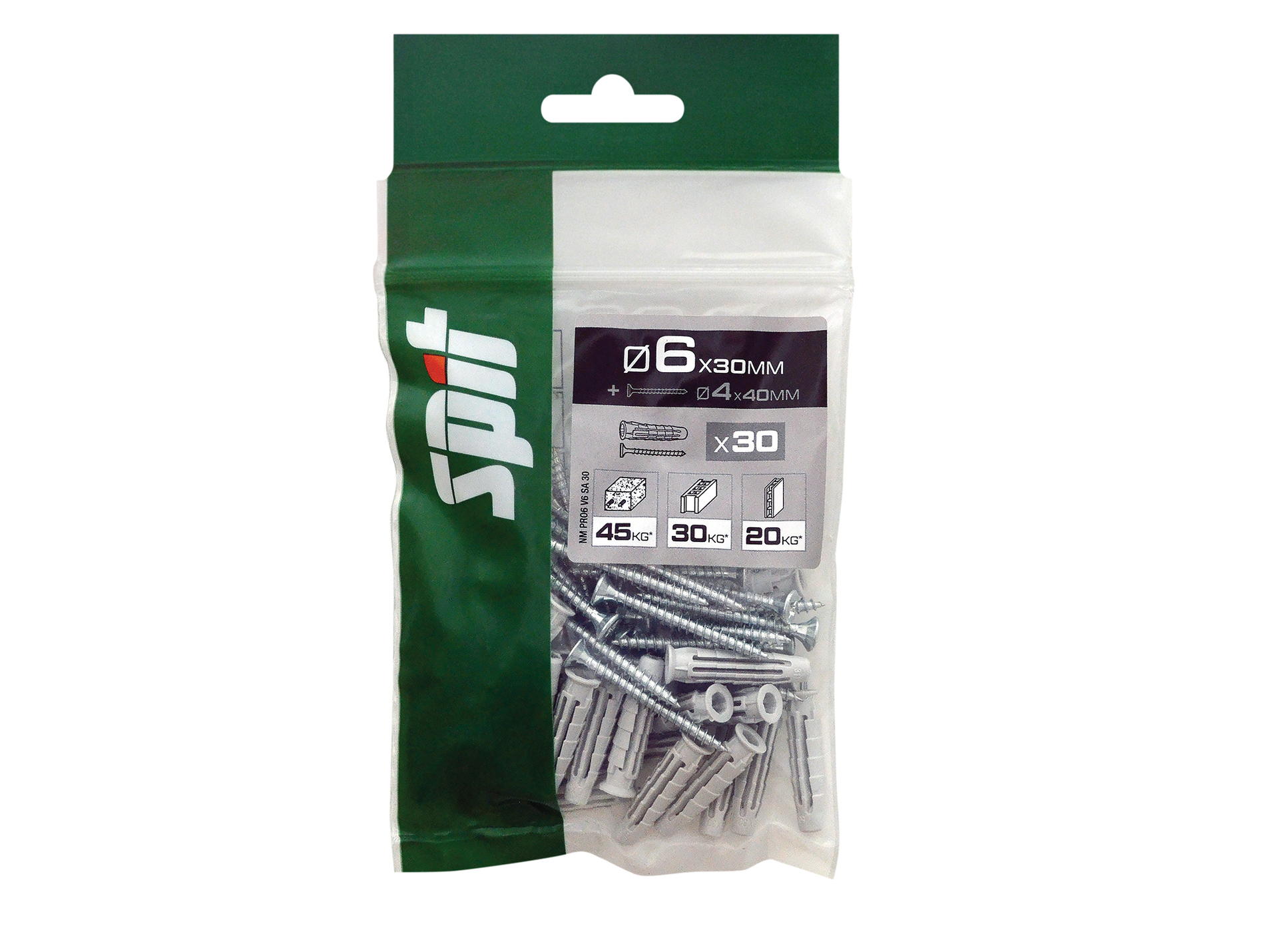 Cheville nylon SPIT PRO6 6x30mm avec vis TF 4x40mm x30
