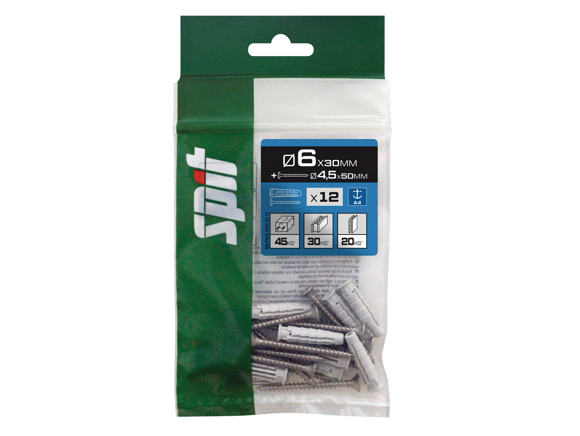 Chevilles universelles avec vis Ø4,5mm SPIT Ø6mm L.30mm x12