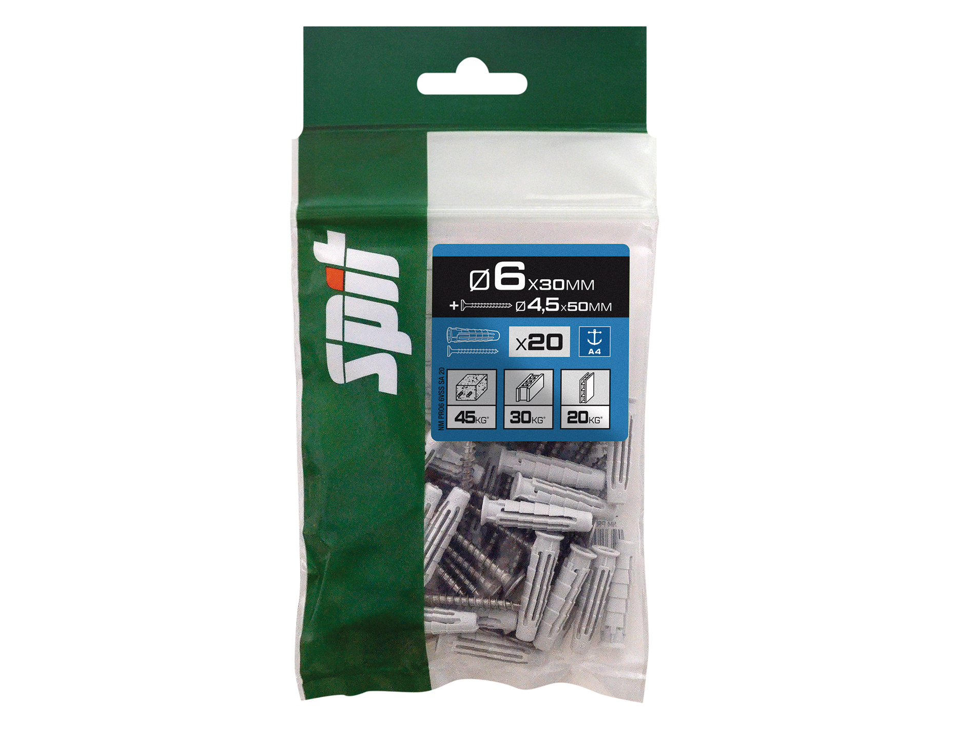 Chevilles universelles avec vis Ø4,5mm SPIT Ø6mm L.30mm x20