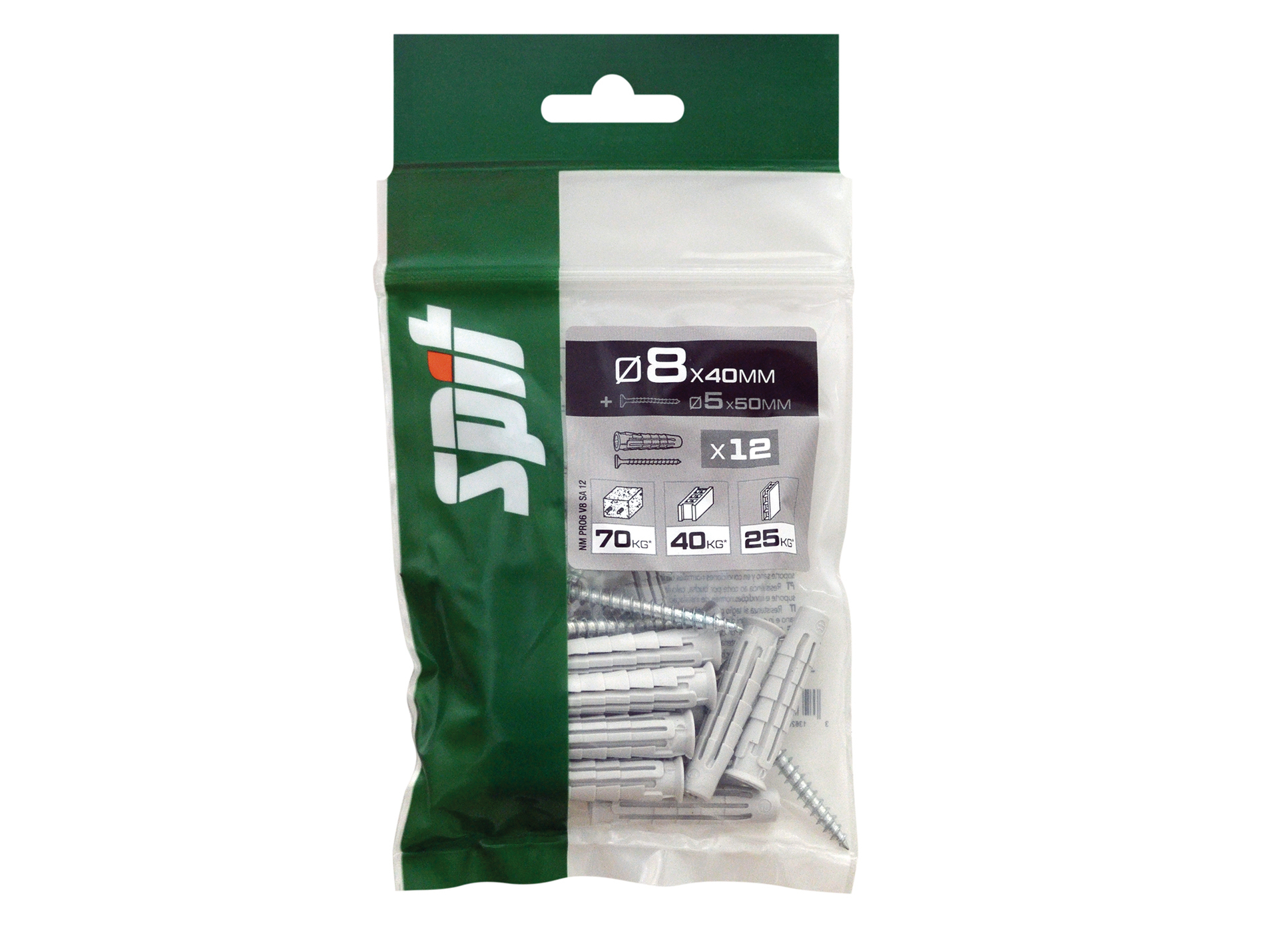 Cheville nylon SPIT PRO6 8x40mm avec vis TF 5x50mm x12