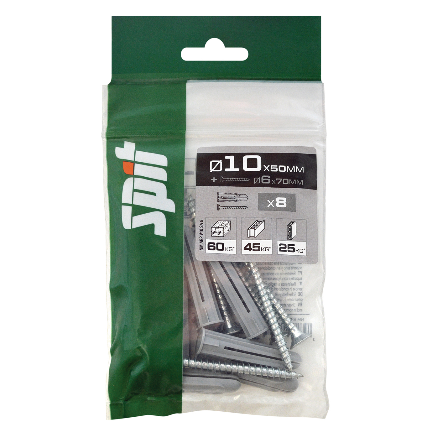 Cheville SPIT Arpon 10x50mm avec vis 6x70mm x8