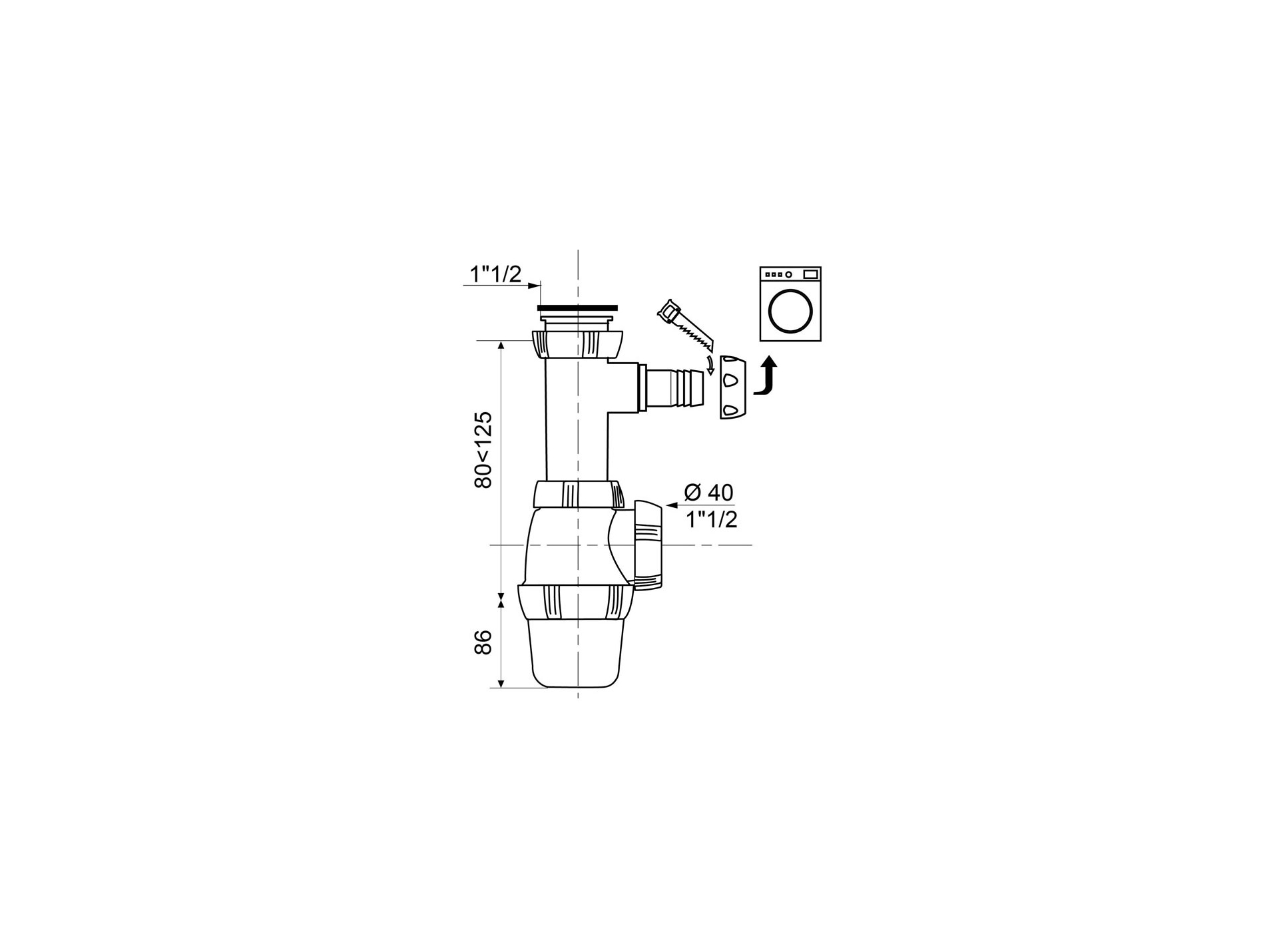 Siphon évier réglable + prise machine à laver WIRQUIN Ø40mm