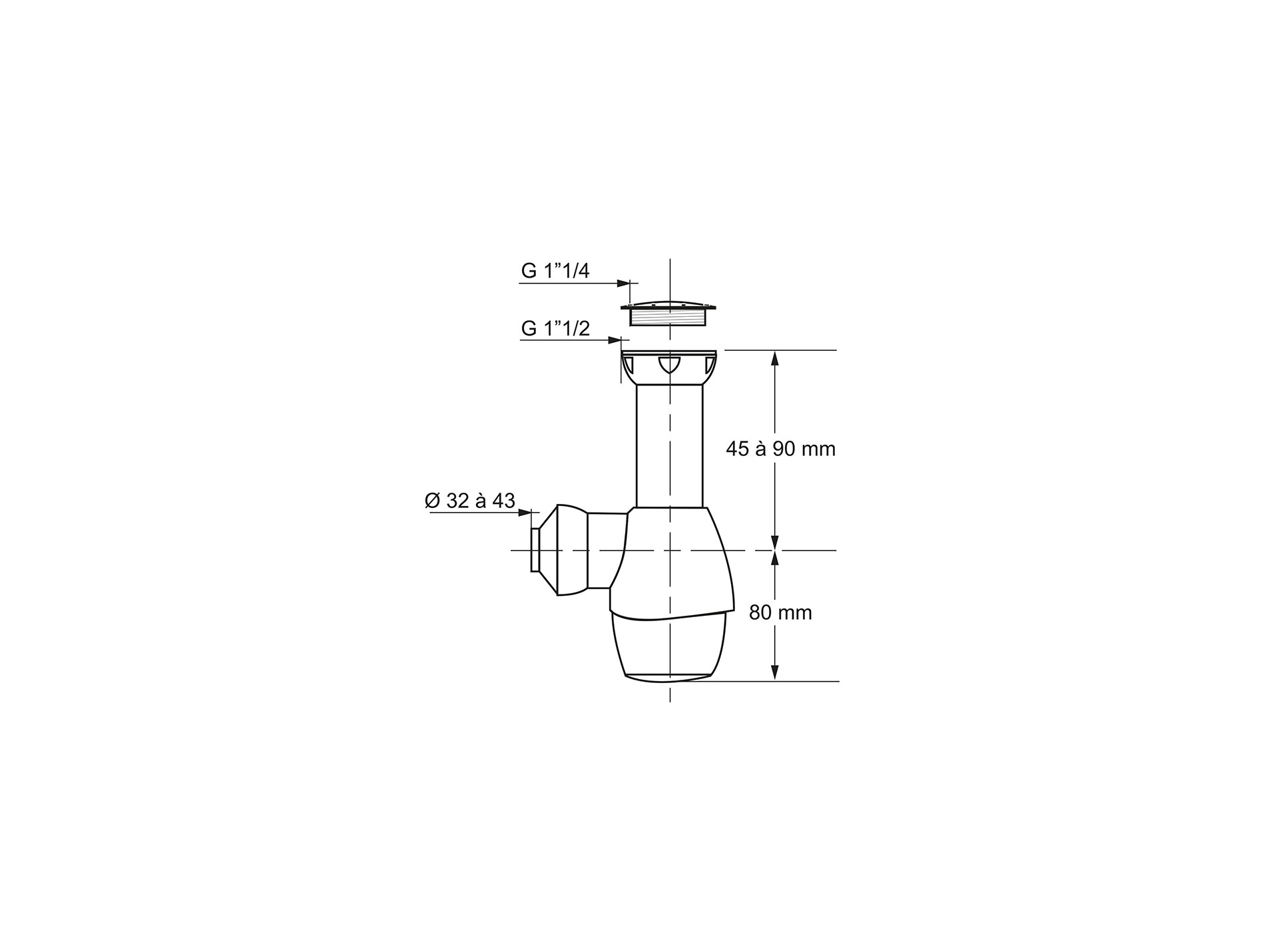 Siphon universel tout en 1 WIRQUIN blanc h.125/170mm