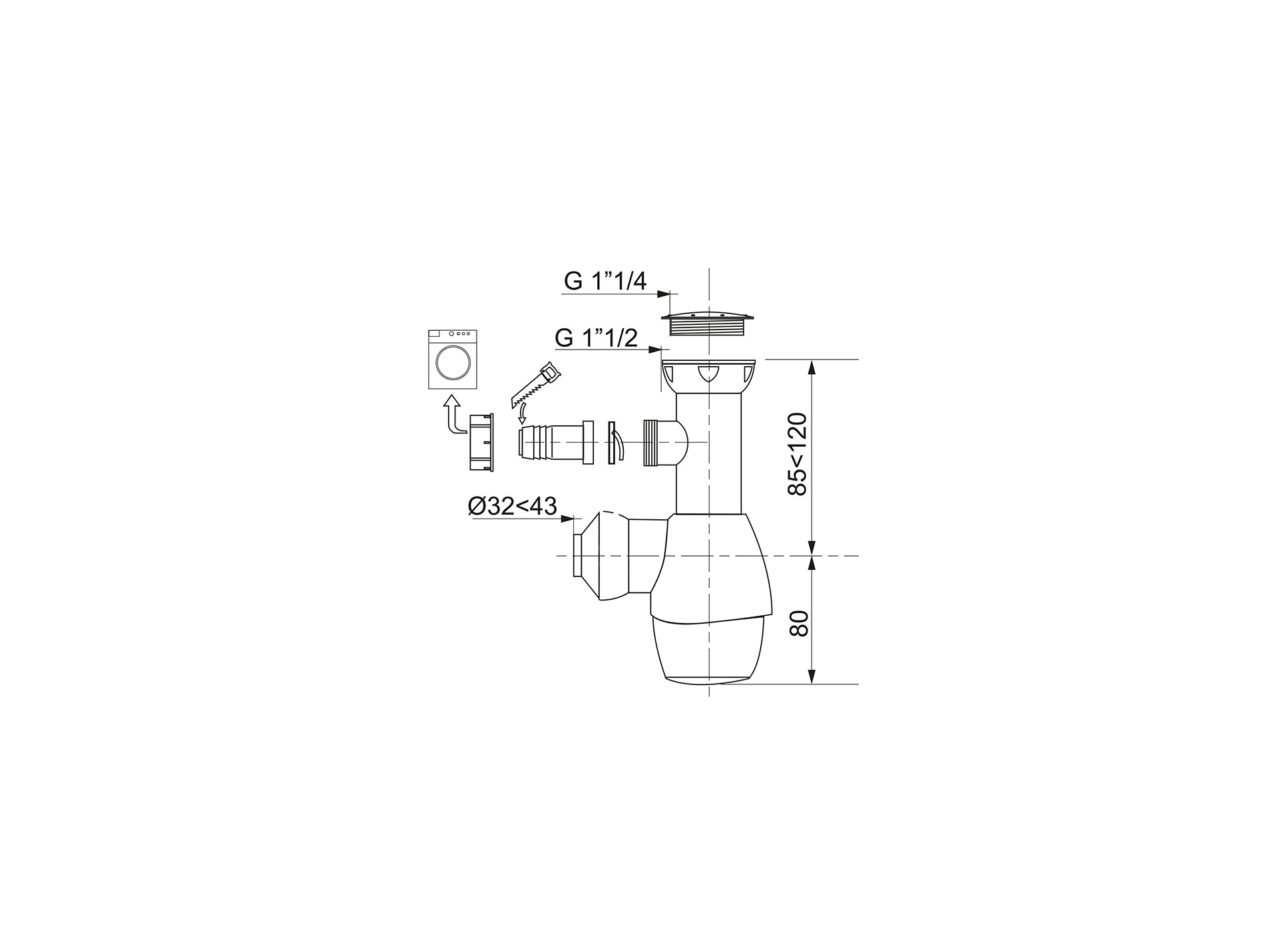 Siphon universel tout en 1 WIRQUIN blanc h.165/200mm