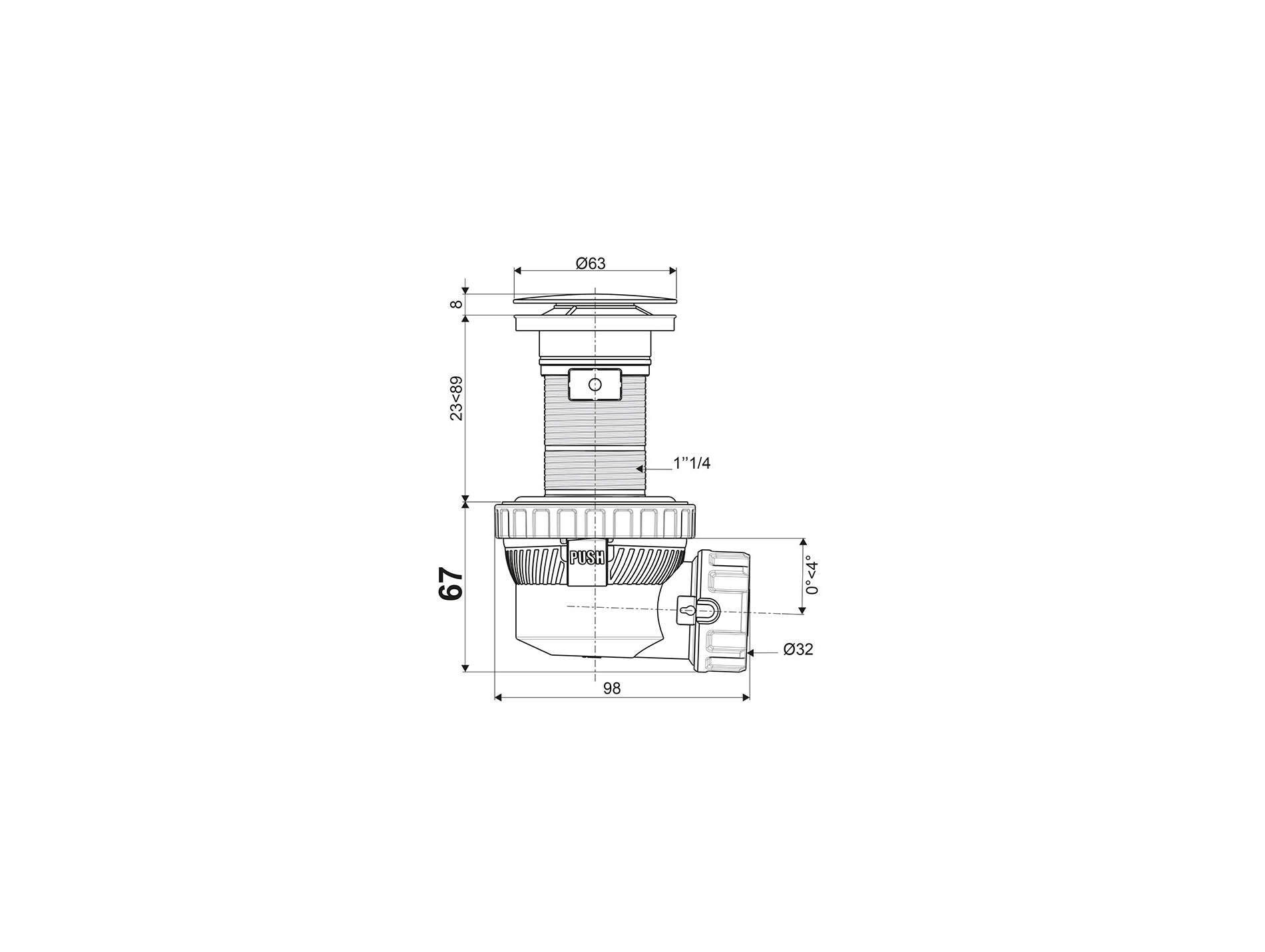Ensemble lavabo WIRQUIN Nano 6.7 Quick-Clac Ø32mm h.100mm