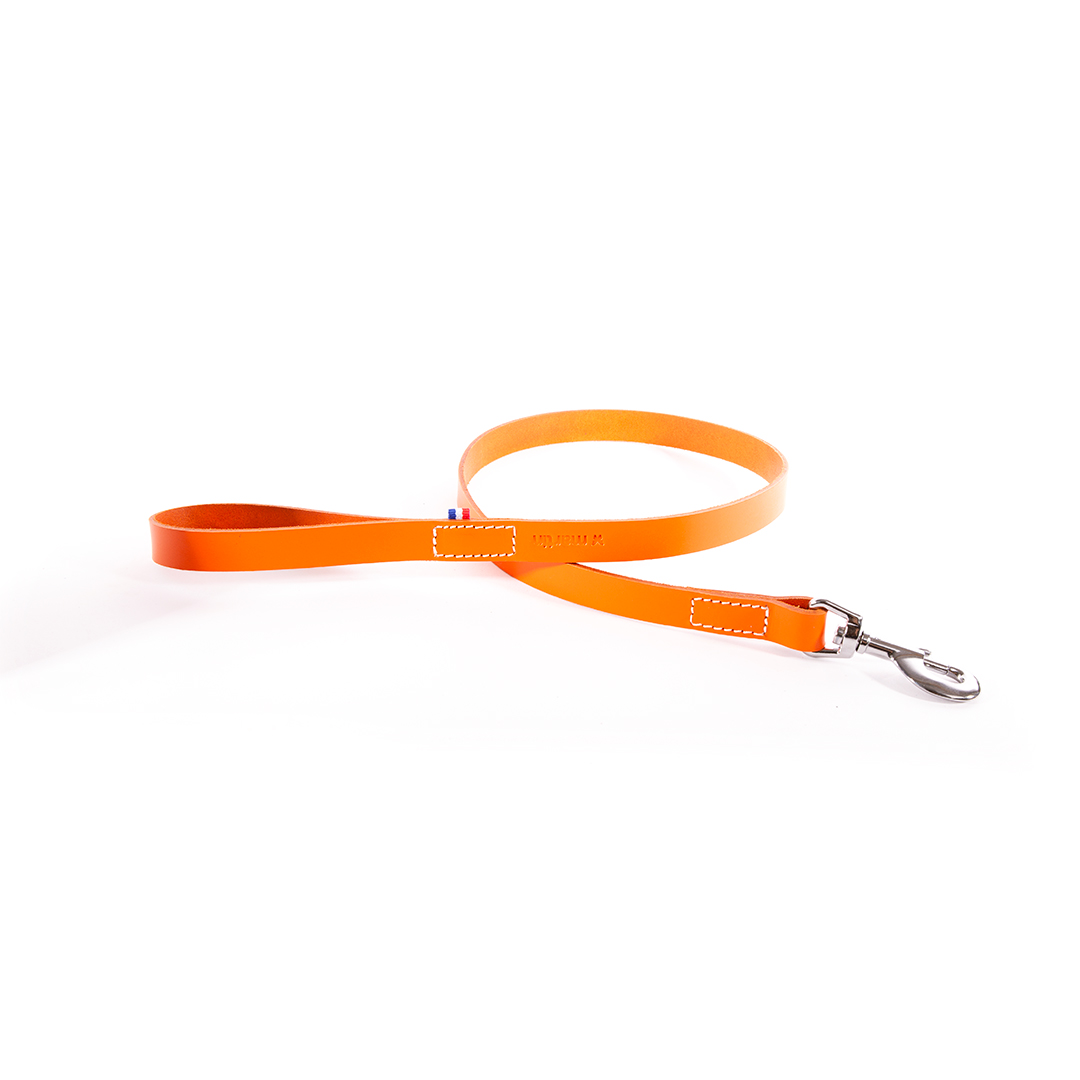 Laisse cuir bicolore MARTIN SELLIER orange 1,4cm 100cm