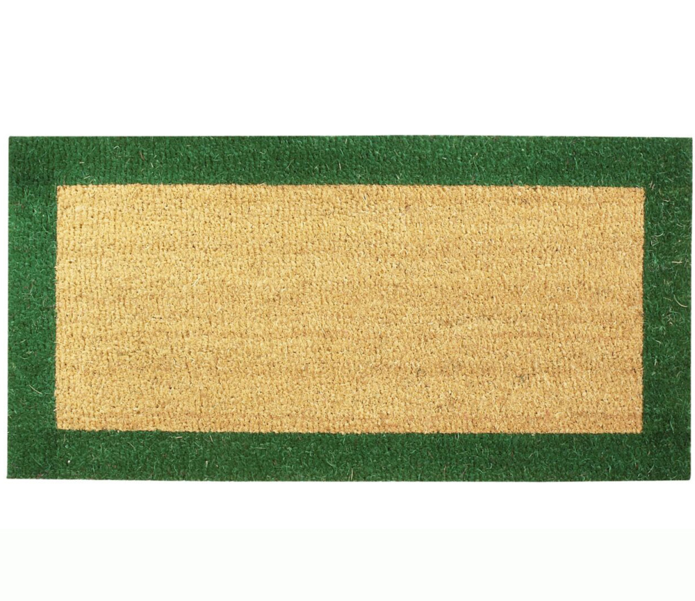 Tapis coco bordé BTB écru vert 33x70cm 17mm