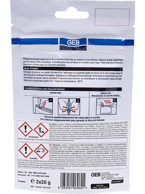 Kit réparation émail GEB blanc 2x20g