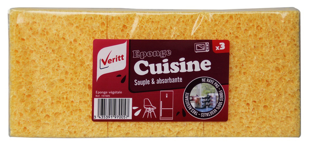 Éponges cuisine VERITT végétales lot 3 9x7x3cm
