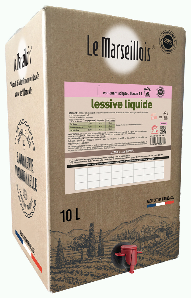 Lessive liquide savon de Marseille LE MARSEILLOIS 10l