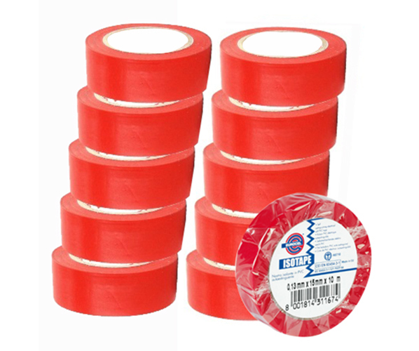 Lot 10 rubans adhésifs EUROCEL pvc rouge 15mmx10m