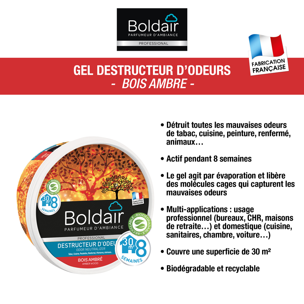 Destructeur d'odeurs gel BOLDAIR bois ambré 300g