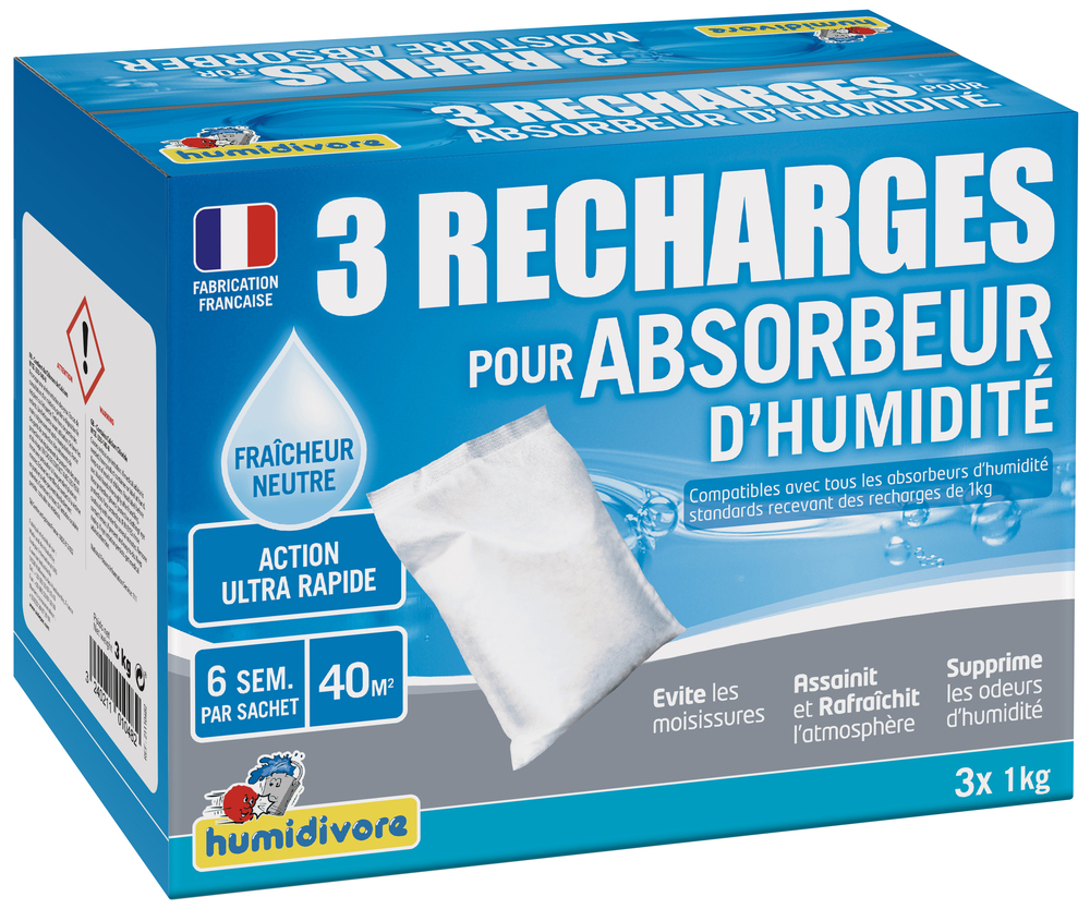 Recharges absorbeur HUMIDIVORE neutres 3x1kg