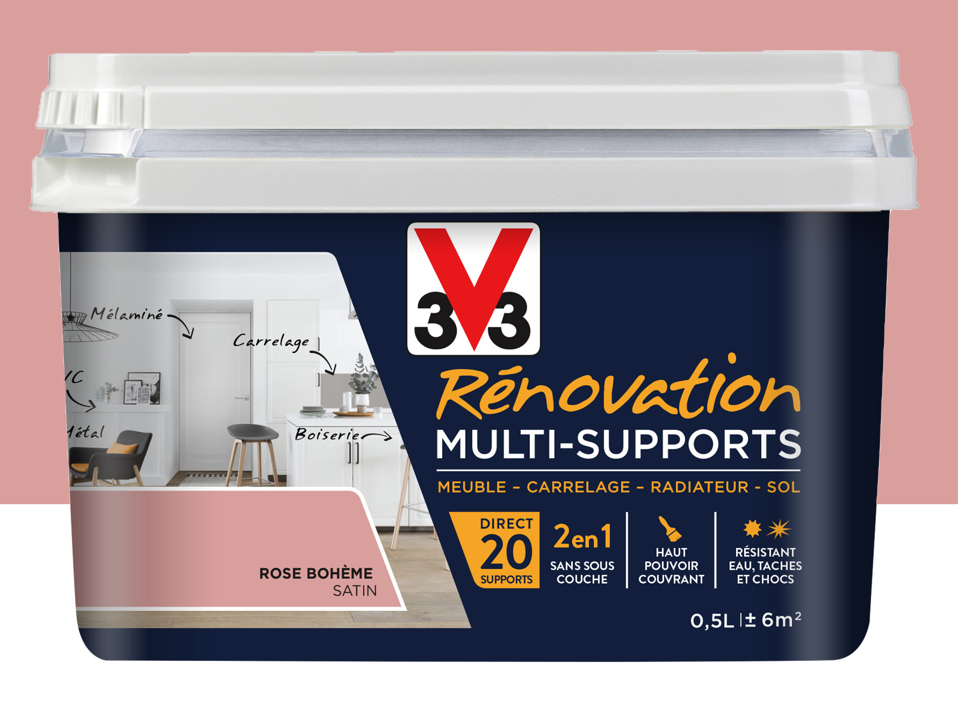 Peinture V33 Rénovation Multi-supports Rose Bohème 500ml