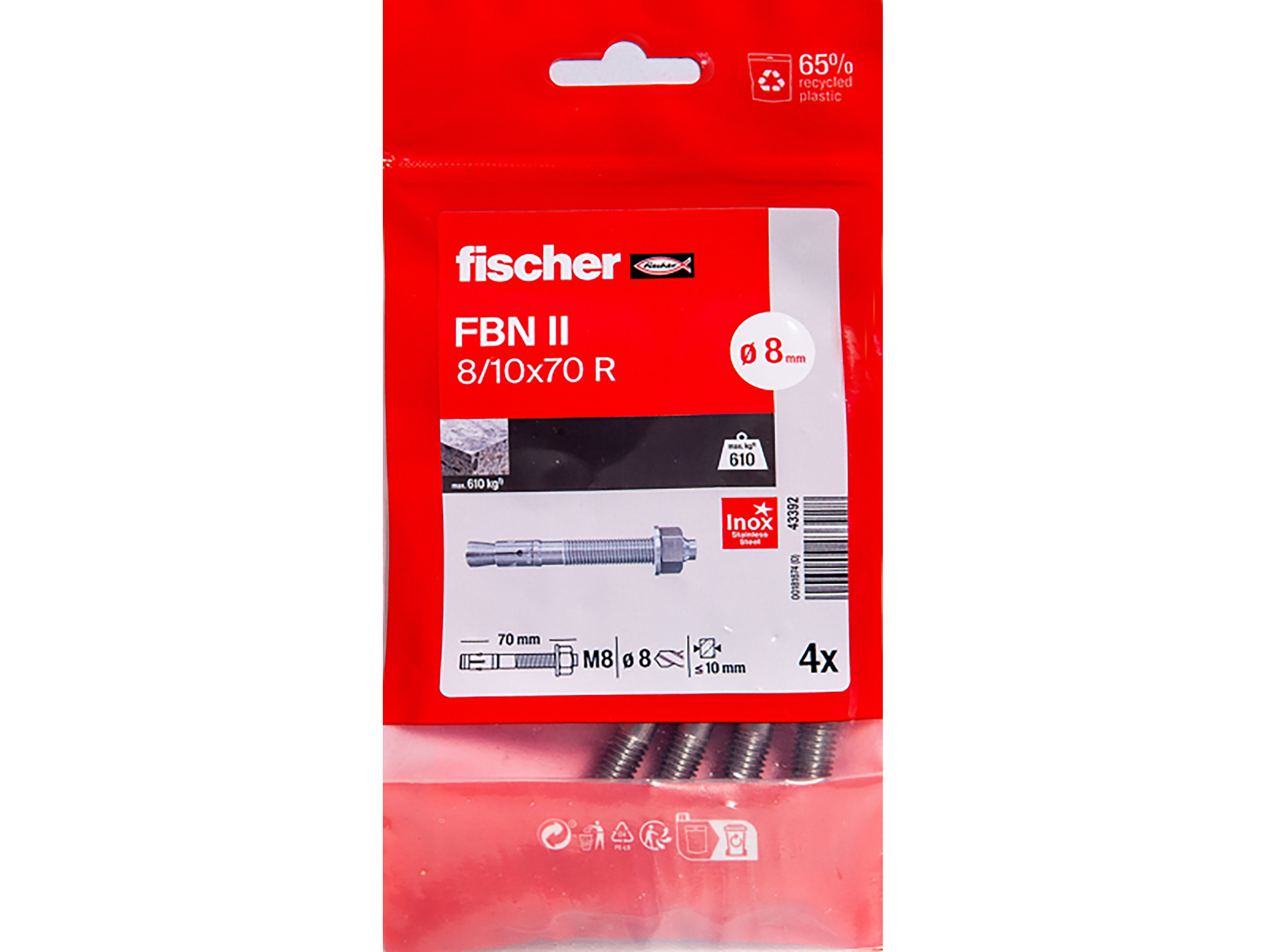 Goujons d'ancrage inox FNB II A4 8/10X71 x4