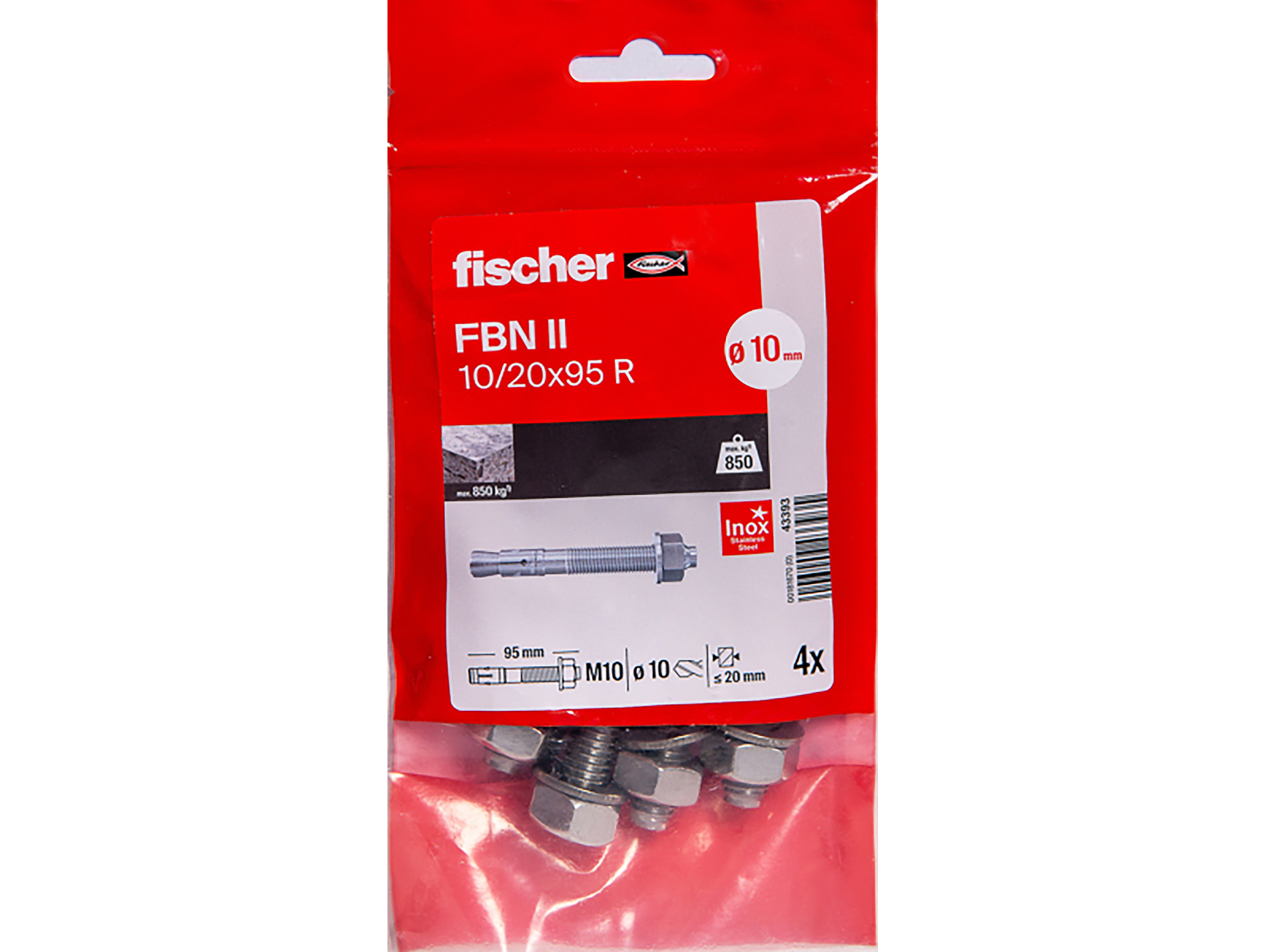 Goujons d'ancrage inox FNB II A4 10/20X96 x4