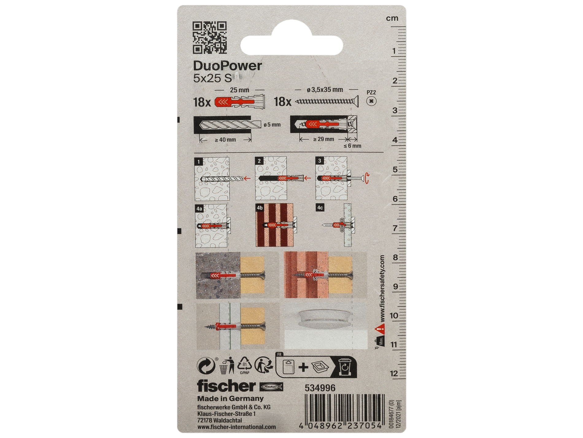 Chevilles bi-matière avec vis DuoPower FISCHER Ø5mm L.25mm x18