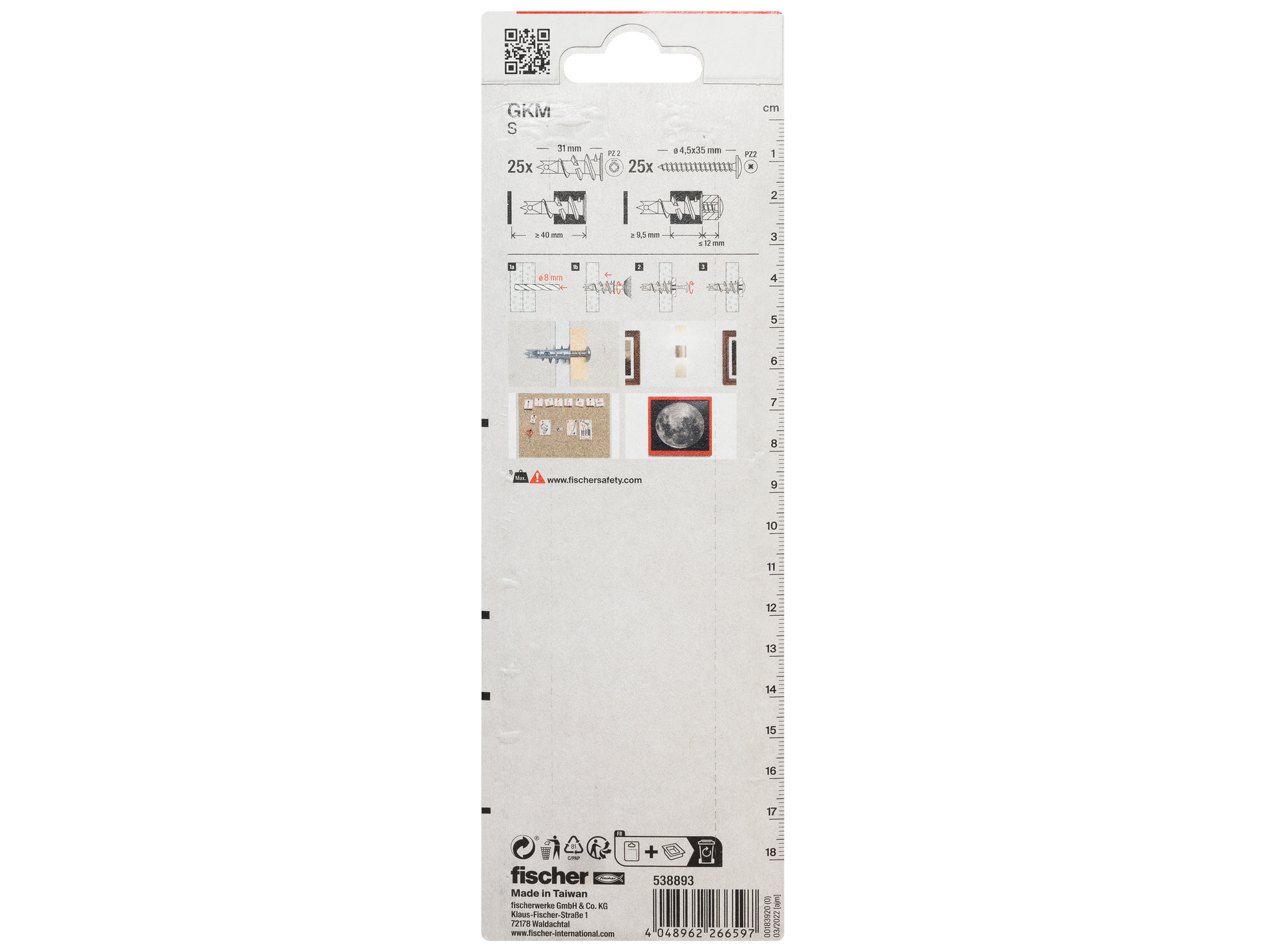 Chevilles autoperceuse avec vis FISCHER Ø4,5mm L.31mm x25