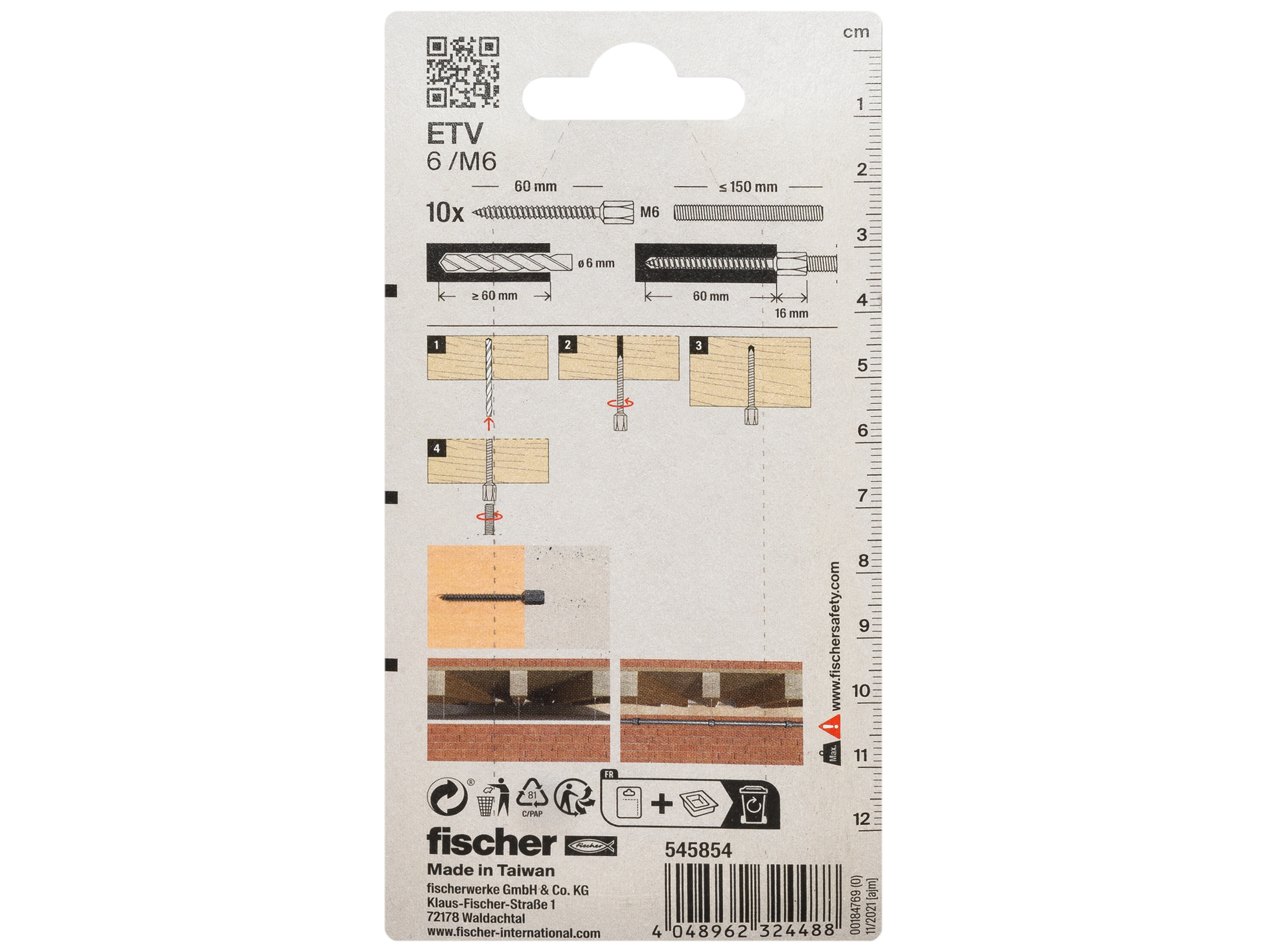 Entretoises à visser ETV FISCHER M6 L.60mm x10