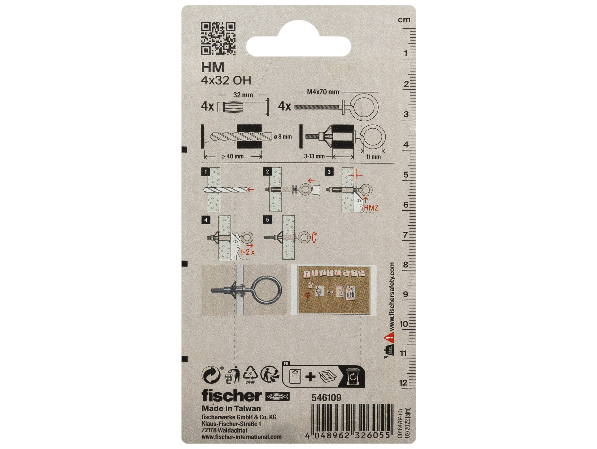 Chevilles cloison creuse avec piton HM-S FISCHER Ø4mm L.32mm x4