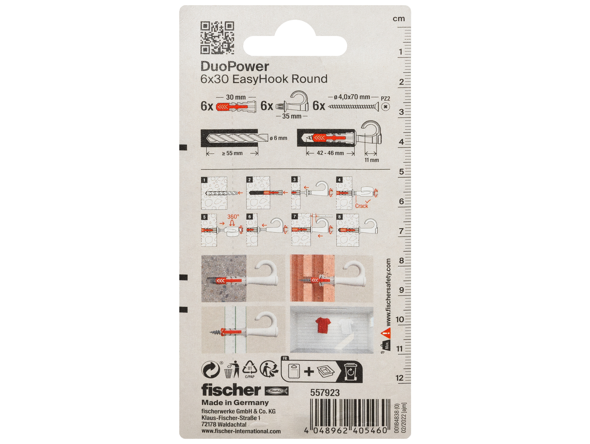 Cheville bi-matière DuoPower crochet rond FISCHER Ø6mm L.30mm x6
