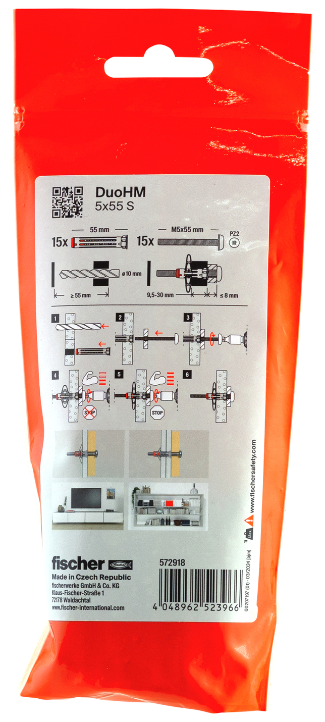 Cheville FISCHER DuoHM 5x55mm x25 sachet