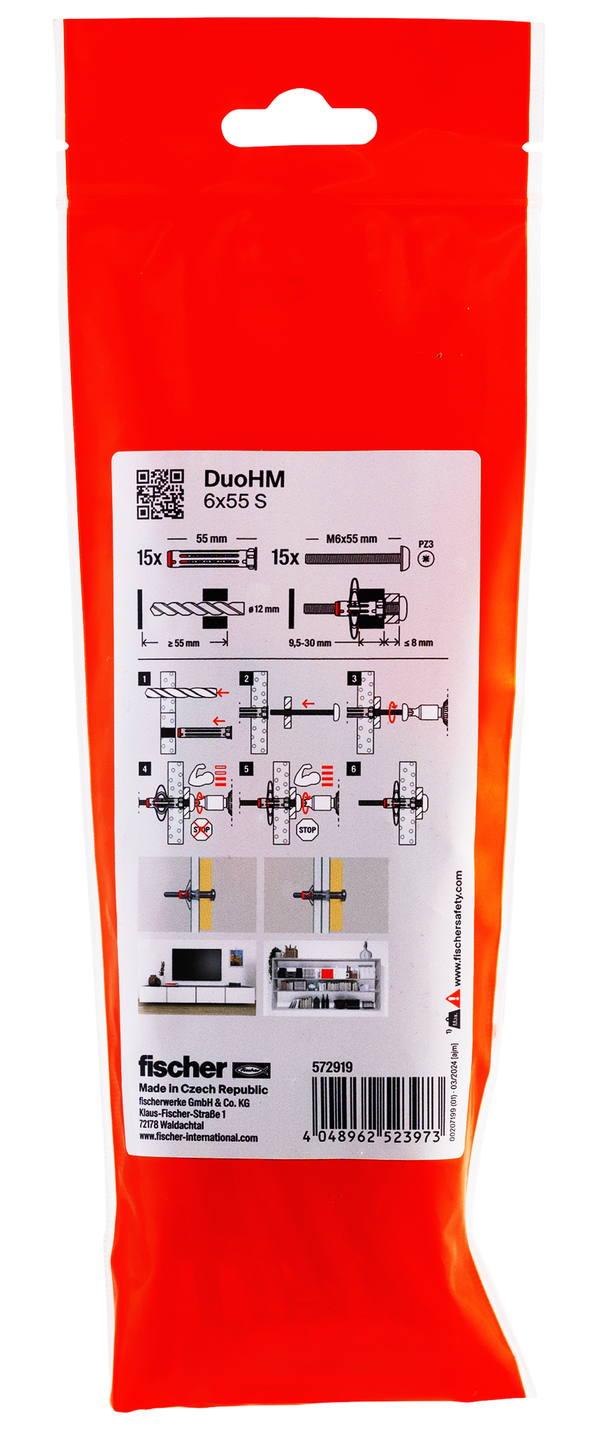 Cheville FISCHER DuoHM 6x55mm x15 sachet