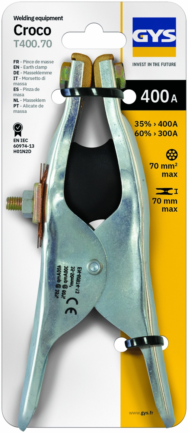 Pince de masse croco 400A / 70 mm² tressé