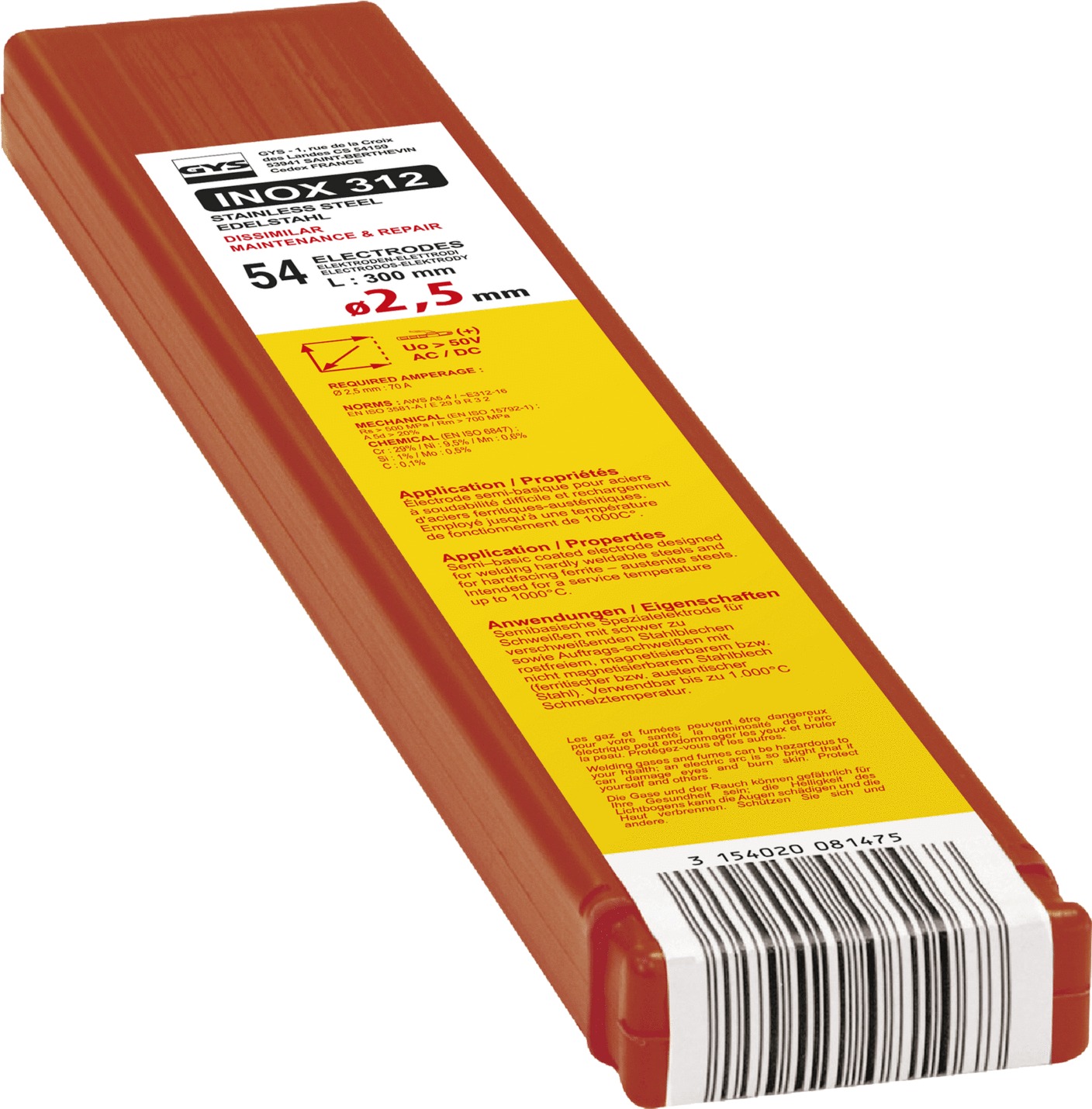 Electrode réparation 312R GYS Ø2,5mm x54