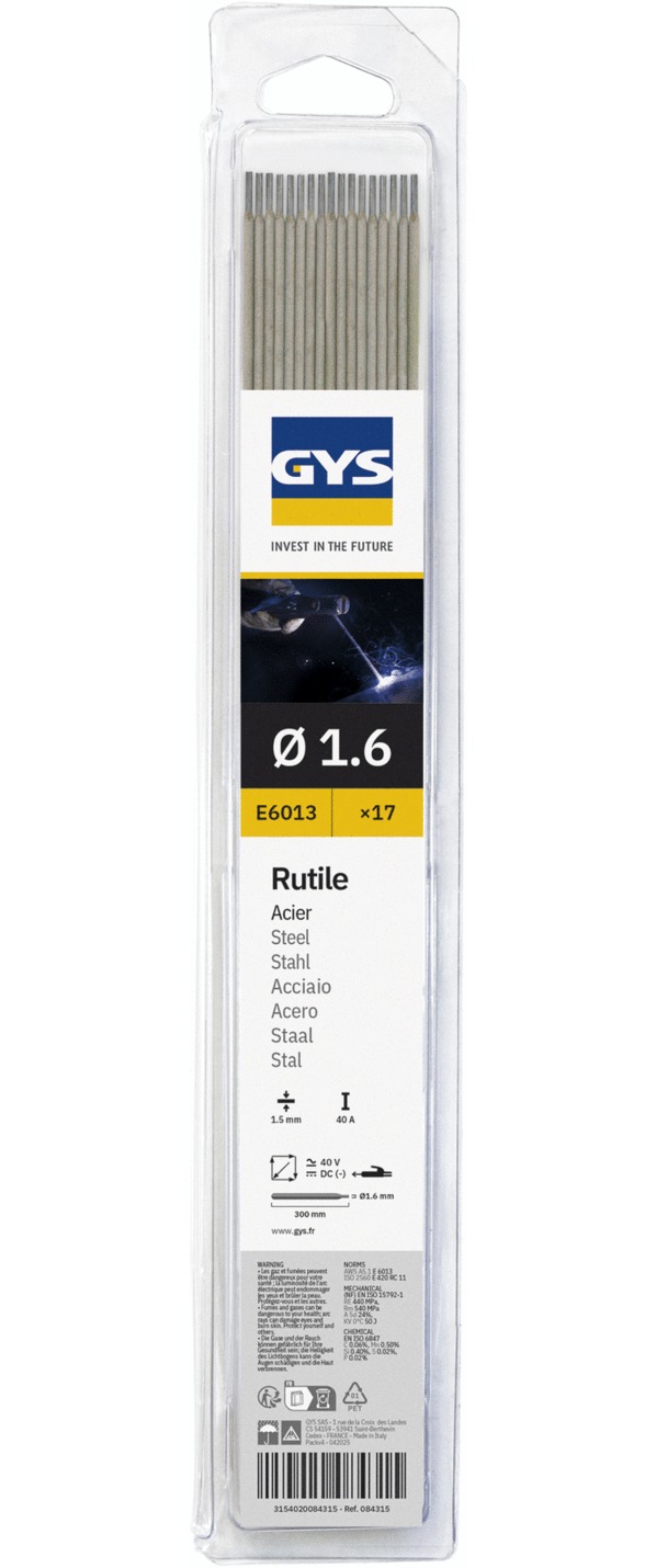 Électrodes GYS rutiles acier 1,6mm 17 pièces