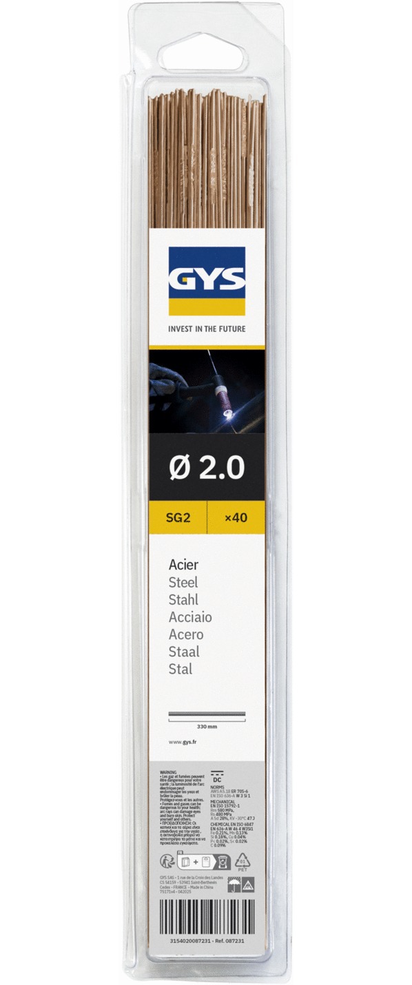 Baguettes TIG Acier (SG2) Ø 2,0 - 330mm x40
