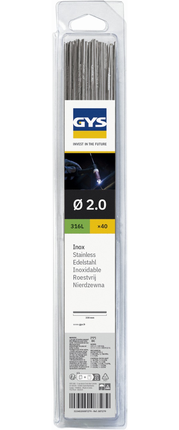 Baguettes TIG Inox (316L) Ø 2,0 - 330mm x40