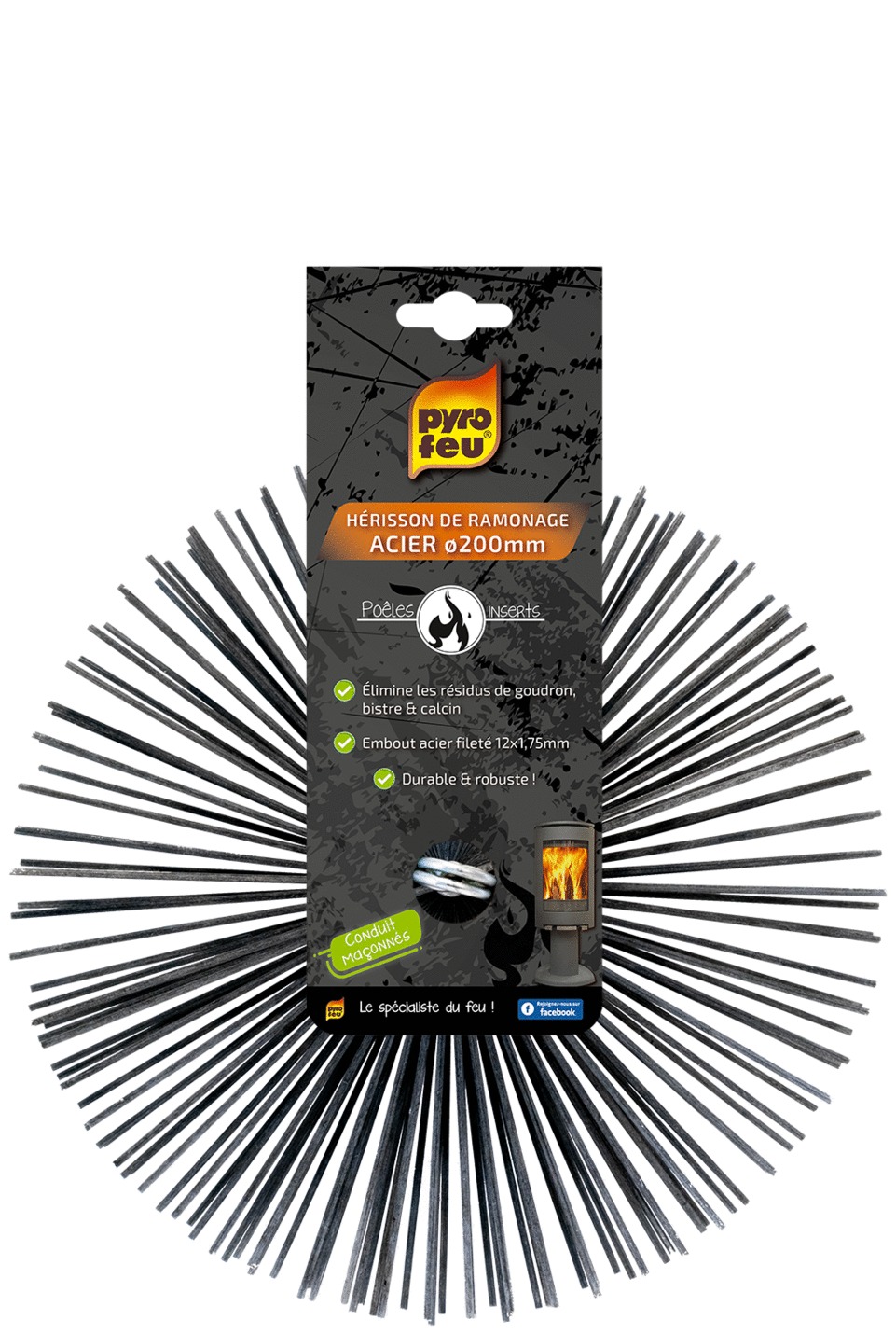 Brosse de ramonage PYROFEU en acier 200mm