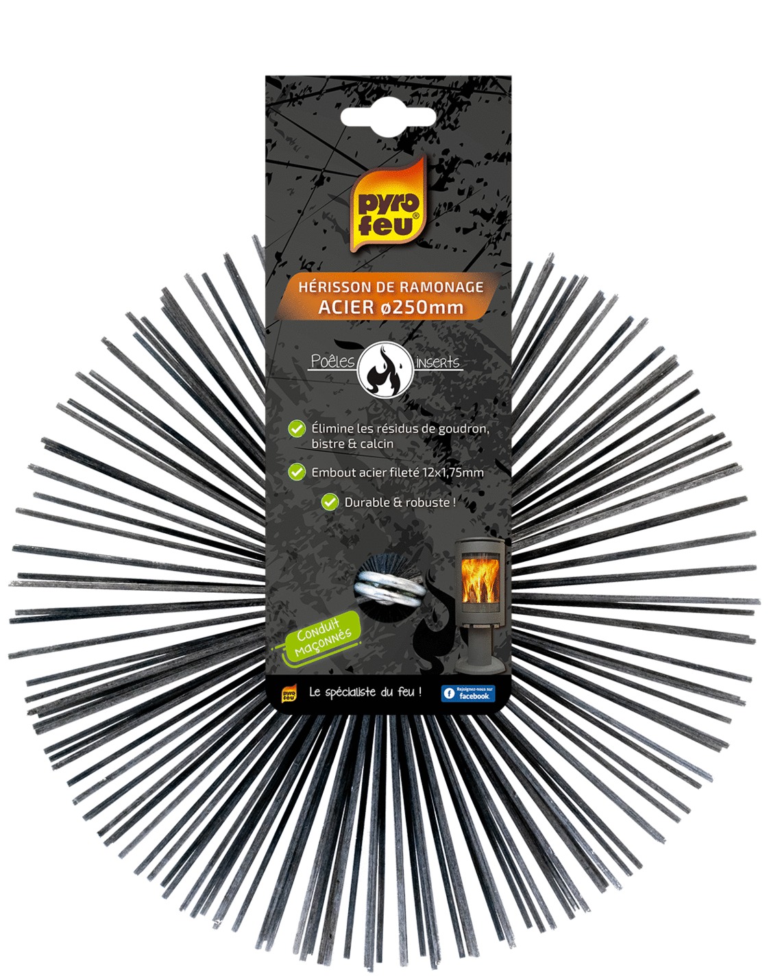 Brosse de ramonage PYROFEU en acier 250mm