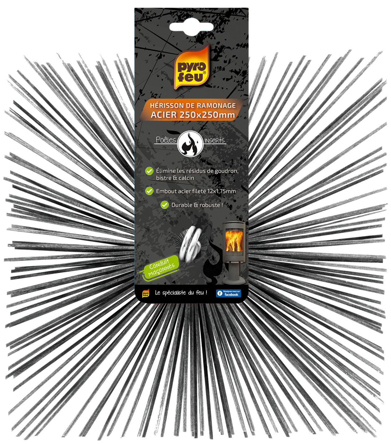 Brosse de ramonage PYROFEU en acier 250x250mm