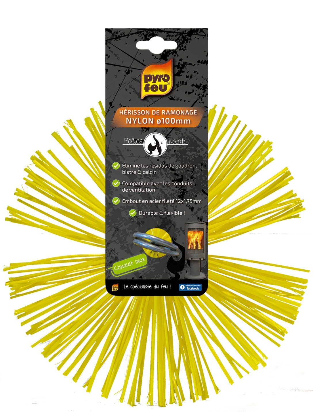 Brosse de ramonage PYROFEU synthétique jaune 100mm