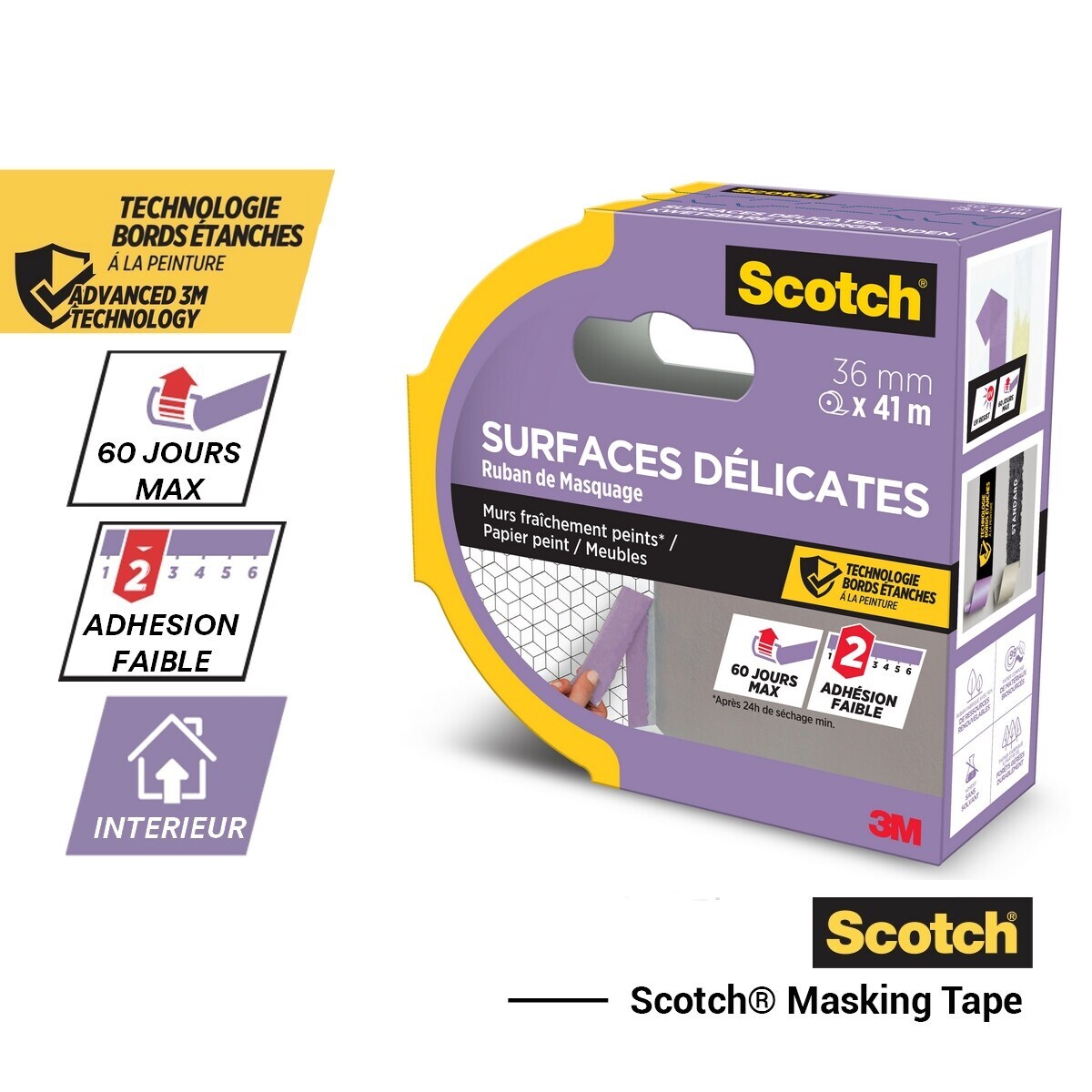 Ruban masquage SCOTCH surfaces délicates 41mx36mm