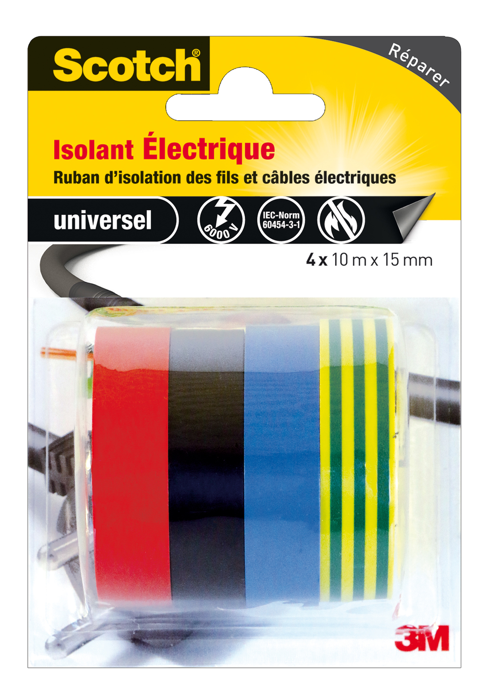 Ruban isolant SCOTCH électrique couleurs 10mx15mm