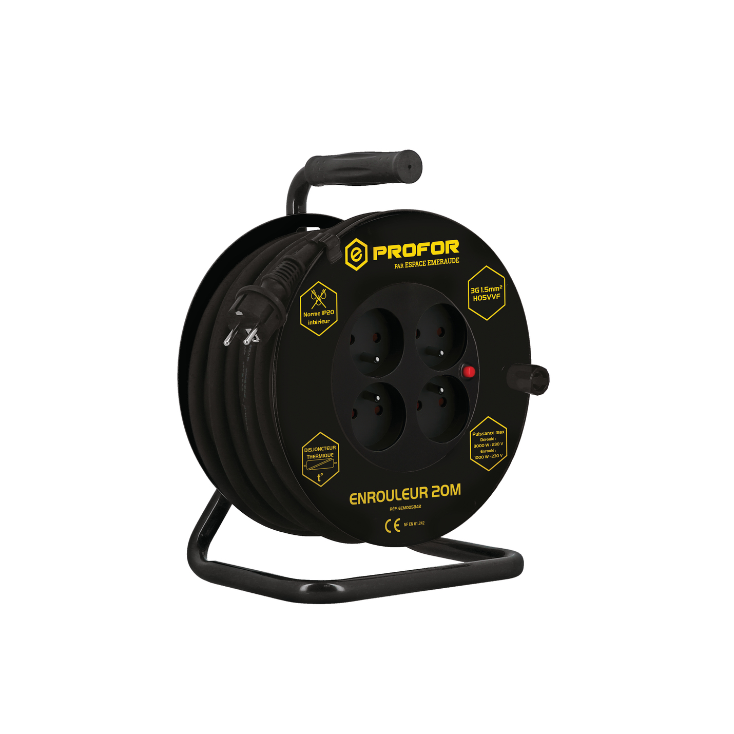 Enrouleur électrique WILMART 20m 4 prises HO5VVF 3G1,5