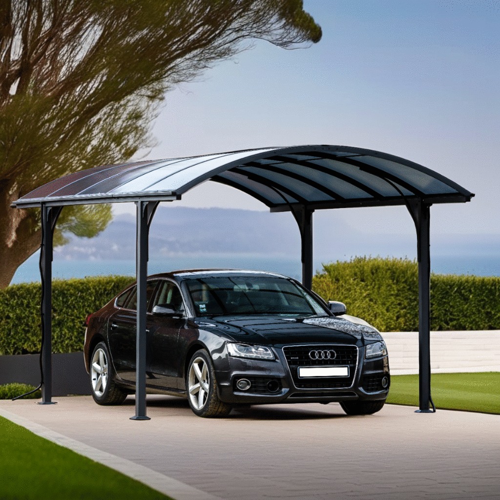 Carport aluminium L.485xl.301 h.250cm toiture polycarbonate