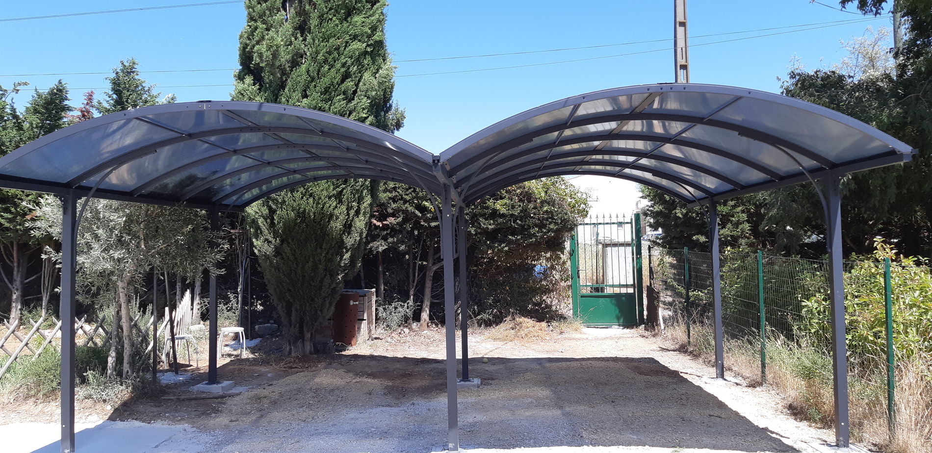 Carport double aluminium L.590xl.485h.250 toit polycarbonate