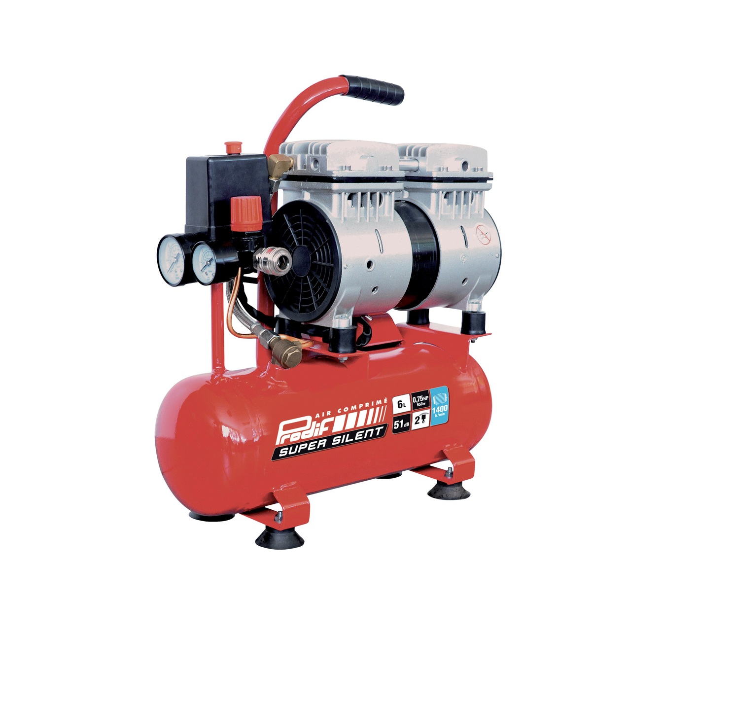 Compresseur portable silencieux sans huile 6L 0,75 cv